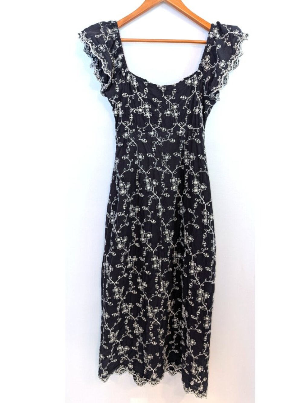 Zara | Cotton Embroidered Eyelet Midi Dress Navy & White | Size XS - Picture 9 of 12